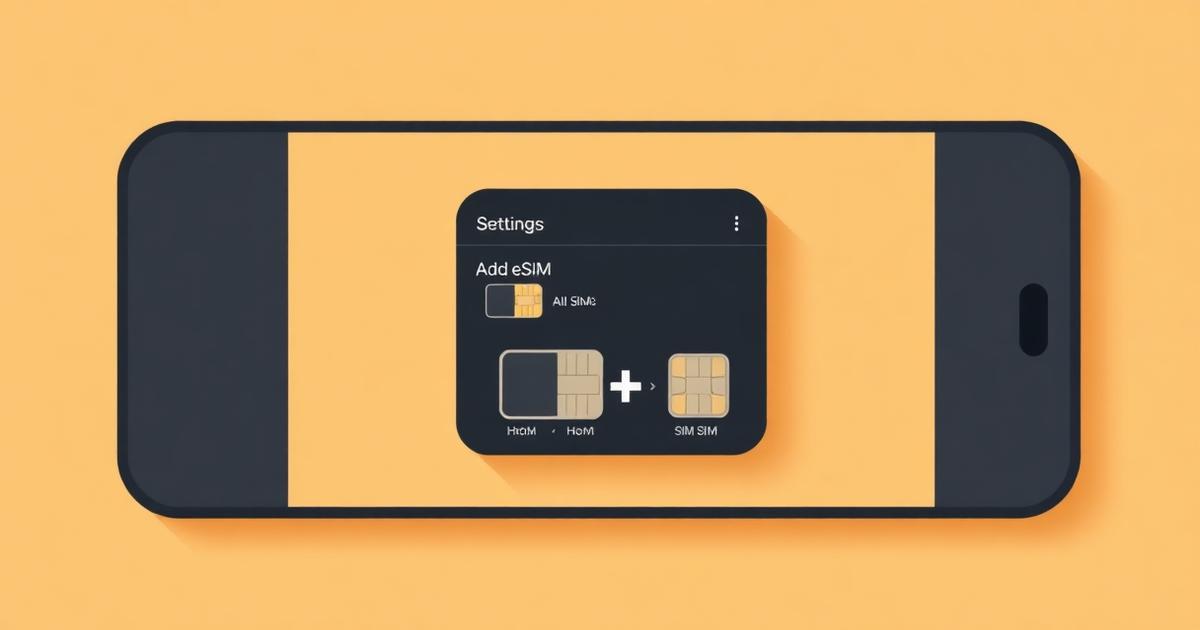 Illustration of an iPhone settings screen showing the Add eSIM option with two SIM profiles