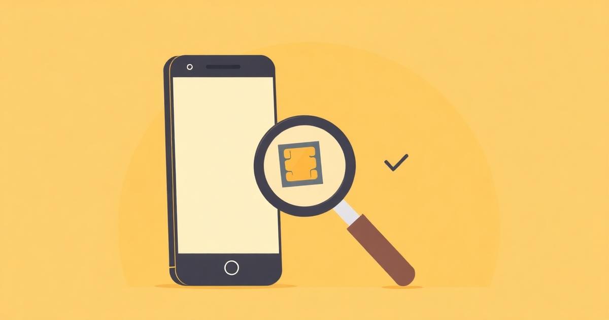 Illustration of a magnifying glass inspecting an eSIM chip icon on an Android phone, representing checking Honor eSIM support