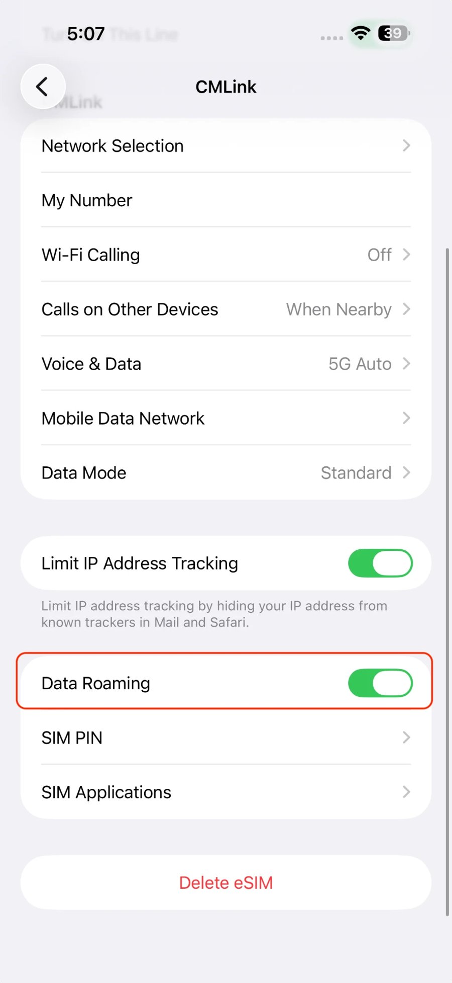 Turn on data roaming — iPhone