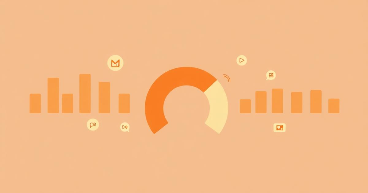 Illustration of a data usage gauge surrounded by maps, messaging, video and photo icons, showing how much mobile data a trip uses