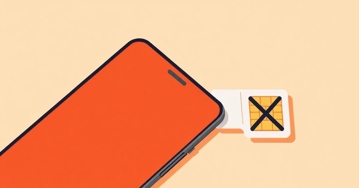 Illustration of a phone with an ejected physical SIM tray and a crossed-out digital SIM chip, showing a handset that supports physical SIM only
