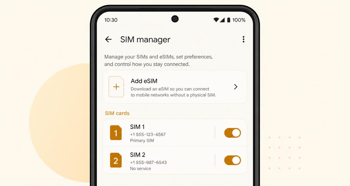 Android SIM manager screen showing the Add eSIM option, as it appears on the Google Pixel 10