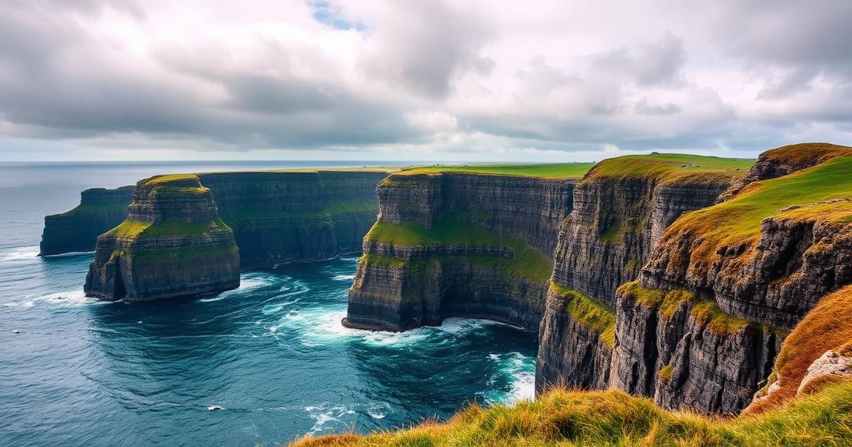 The Cliffs of Moher on the Atlantic coast of Ireland under dramatic cloud