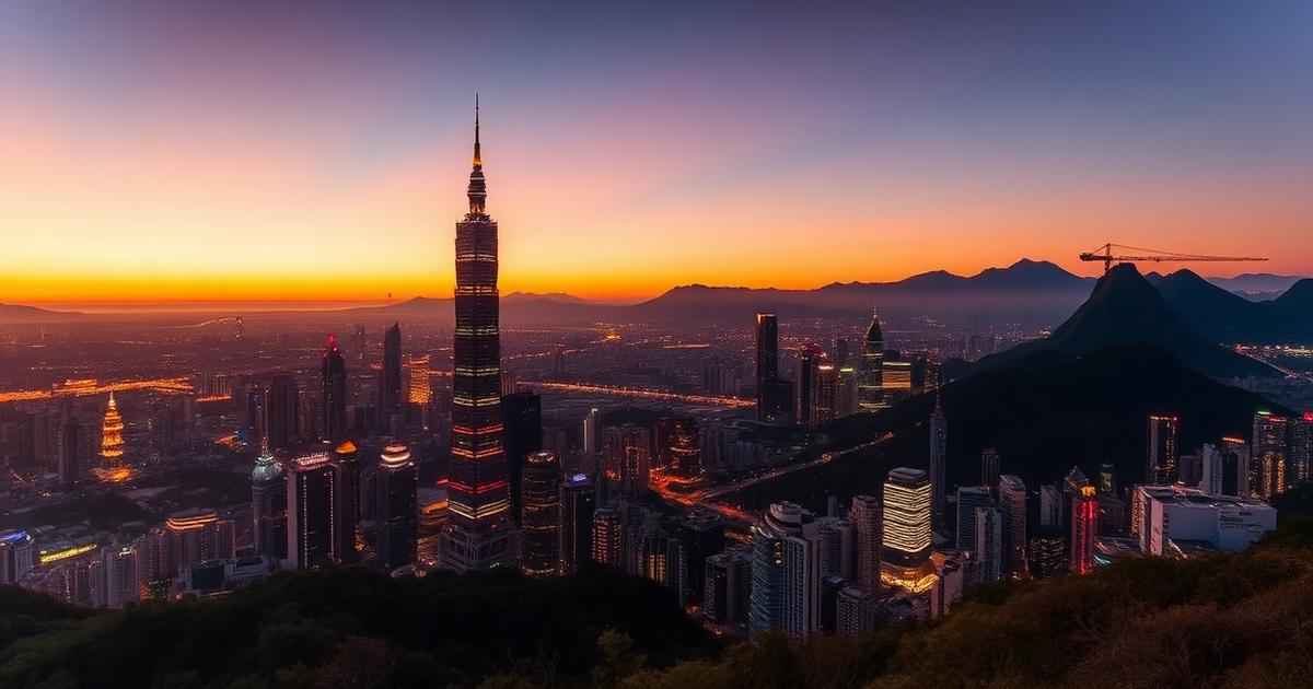 Taipei 101 and the Taipei skyline at dusk seen from Elephant Mountain