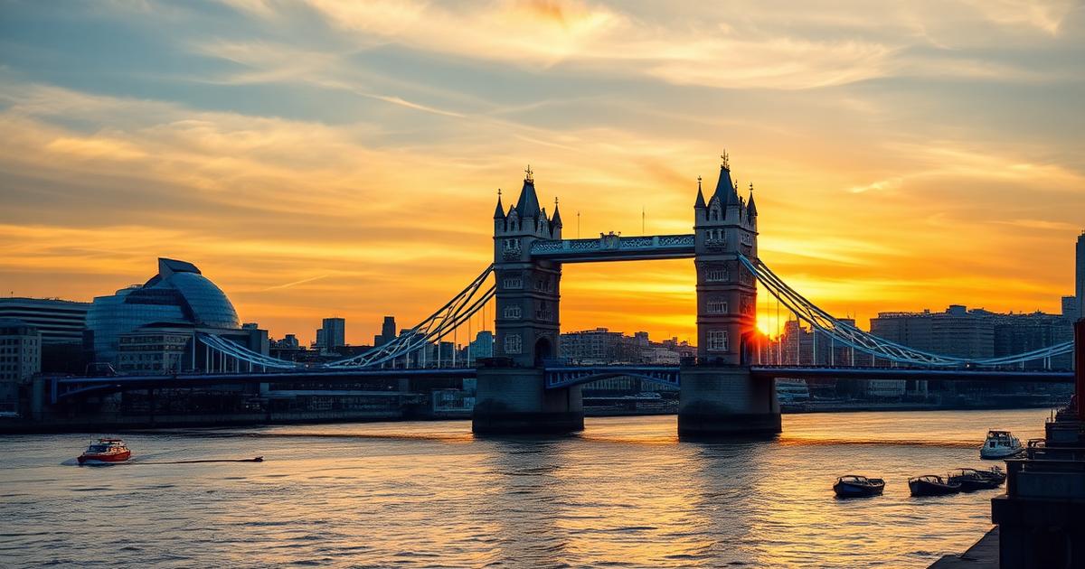 Tower Bridge over the River Thames in London at sunset